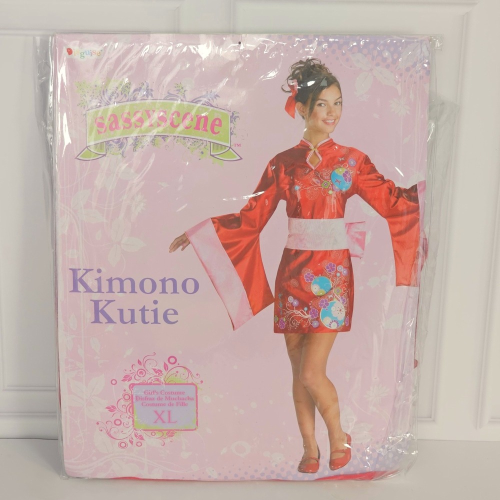 Disguise Sassy Scene Kimono Kutie Girls Costume Size XL 14-16 Red Pink Vintage